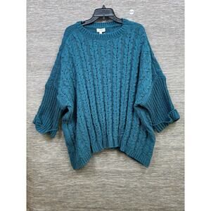 Umgee Sweater Womens M Green Cable Knit Dolman 3/4 Sleeve Oversized Pullover